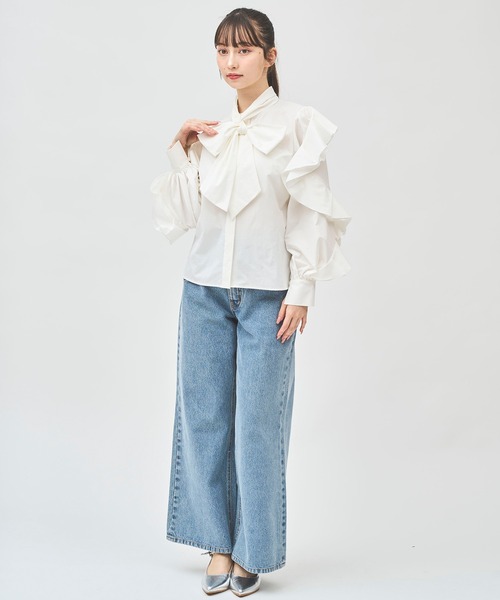 31 Sons de mode（トランテアン　ソン　ドゥ　モード）の「ウエストデザインデニムワイドパンツ（デニムパンツ・レディース・ブルー/サックスブルー・38/36）」の11枚目の写真