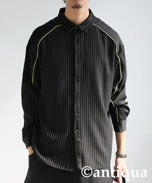 antiqua(アンティカ)の「パイピング配色ストライプシャツ(シャツ/ブラウス・レディース・ブラック/グレー・ONESIZE)」の7枚目の写真