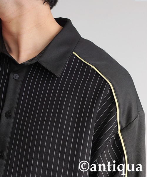 antiqua(アンティカ)の「パイピング配色ストライプシャツ(シャツ/ブラウス・レディース・ブラック/グレー・ONESIZE)」の10枚目の写真