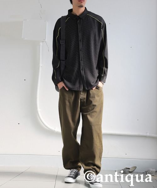 antiqua(アンティカ)の「パイピング配色ストライプシャツ(シャツ/ブラウス・レディース・ブラック/グレー・ONESIZE)」の11枚目の写真