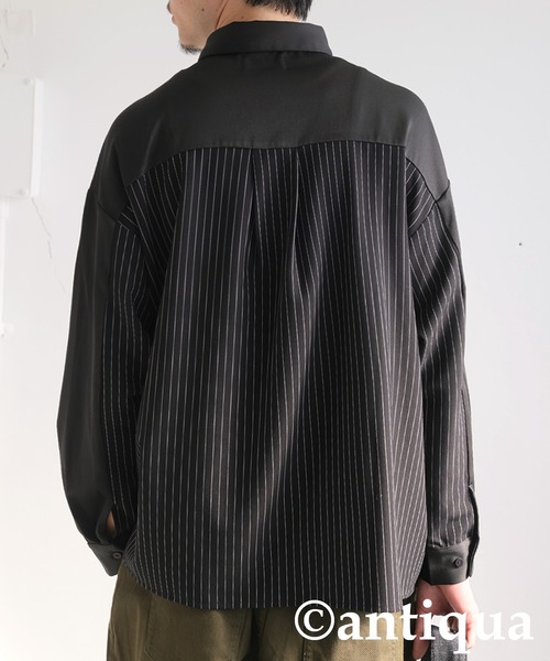 antiqua(アンティカ)の「パイピング配色ストライプシャツ(シャツ/ブラウス・レディース・ブラック/グレー・ONESIZE)」の12枚目の写真