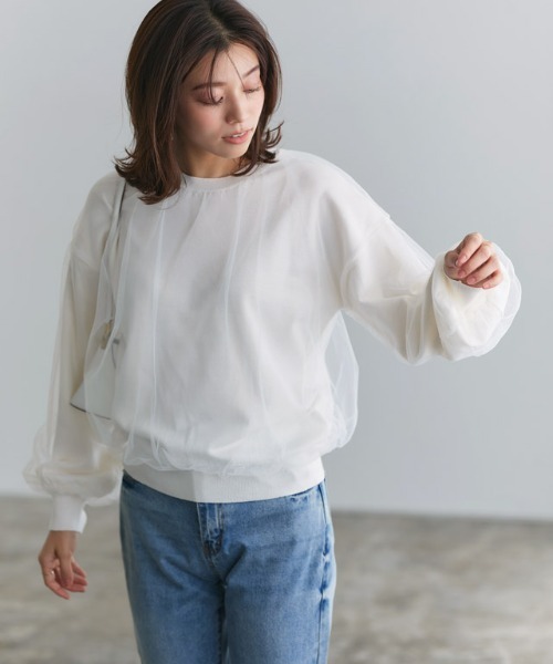 Pierrot(ピエロ)の「チュールレイヤードニット(ニット/セーター・レディース・ブラック/オフホワイト・L/M)」の7枚目の写真