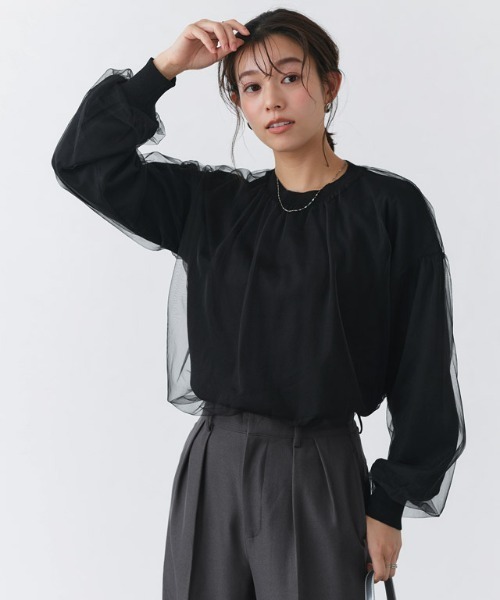 Pierrot(ピエロ)の「チュールレイヤードニット(ニット/セーター・レディース・ブラック/オフホワイト・L/M)」の12枚目の写真
