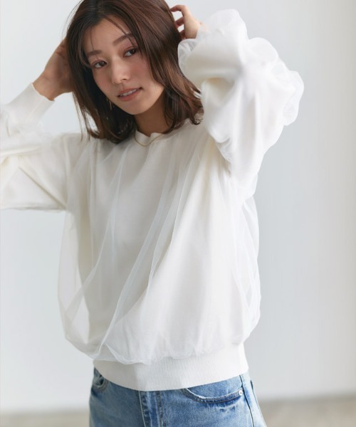 Pierrot(ピエロ)の「チュールレイヤードニット(ニット/セーター・レディース・ブラック/オフホワイト・L/M)」の4枚目の写真