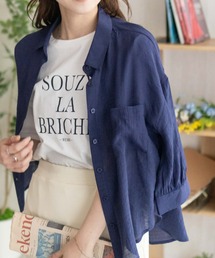 nAvy スラブ前開き７分袖シャツ
