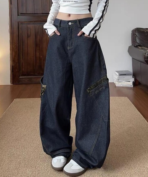 lilful(リルフル)の「レオパード柄 バレルレッグ ワイドカーブデニムパンツ(デニムパンツ・レディース・ブラック/ブルー・S/M)」の18枚目の写真