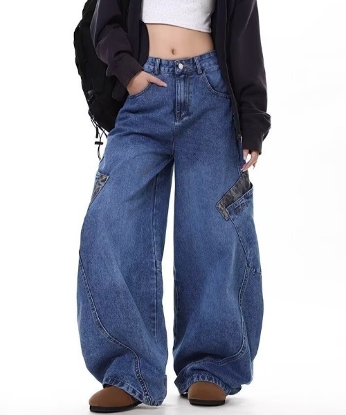 lilful(リルフル)の「レオパード柄 バレルレッグ ワイドカーブデニムパンツ(デニムパンツ・レディース・ブラック/ブルー・S/M)」の22枚目の写真