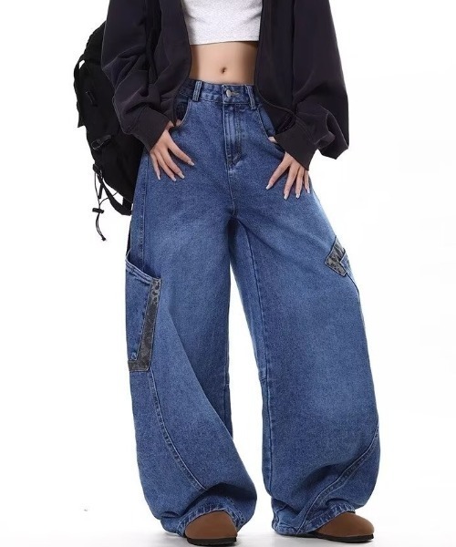 lilful(リルフル)の「レオパード柄 バレルレッグ ワイドカーブデニムパンツ(デニムパンツ・レディース・ブラック/ブルー・S/M)」の21枚目の写真