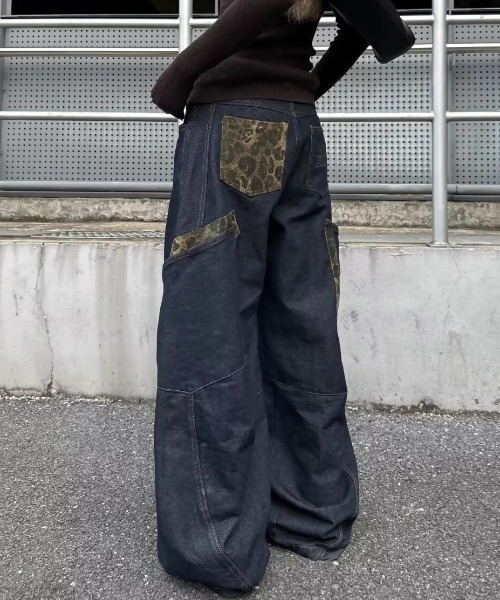 lilful(リルフル)の「レオパード柄 バレルレッグ ワイドカーブデニムパンツ(デニムパンツ・レディース・ブラック/ブルー・S/M)」の9枚目の写真