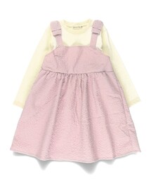 肩リボンドッキング長袖ワンピース