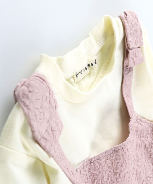 BRANSHES（ブランシェス）の「肩リボンドッキング長袖ワンピース（ワンピース・キッズ・ピンク/ブラック・150/140/130/80/120/110/100/90）」の3枚目の写真