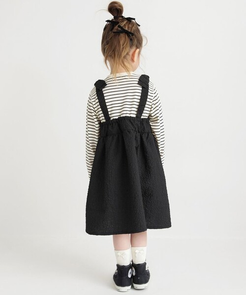 BRANSHES（ブランシェス）の「肩リボンドッキング長袖ワンピース（ワンピース・キッズ・ピンク/ブラック・150/140/130/80/120/110/100/90）」の12枚目の写真