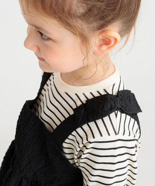 BRANSHES（ブランシェス）の「肩リボンドッキング長袖ワンピース（ワンピース・キッズ・ピンク/ブラック・150/140/130/80/120/110/100/90）」の14枚目の写真