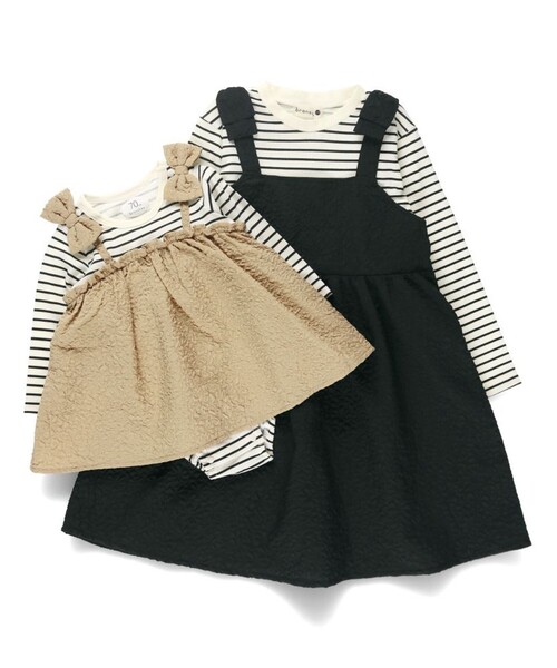 BRANSHES（ブランシェス）の「肩リボンドッキング長袖ワンピース（ワンピース・キッズ・ピンク/ブラック・150/140/130/80/120/110/100/90）」の15枚目の写真