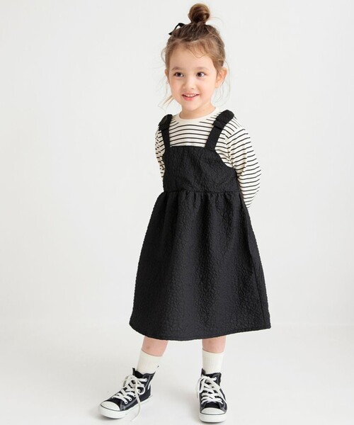 BRANSHES（ブランシェス）の「肩リボンドッキング長袖ワンピース（ワンピース・キッズ・ピンク/ブラック・150/140/130/80/120/110/100/90）」の2枚目の写真