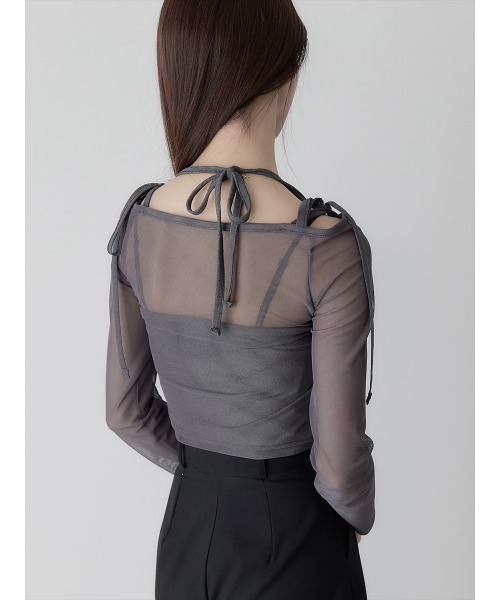 amel(エイメル)の「【RE ARRIVAL】チュールレイヤードリボントップス/チャコール(Tシャツ/カットソー・レディース・グレー・FREE)」の5枚目の写真