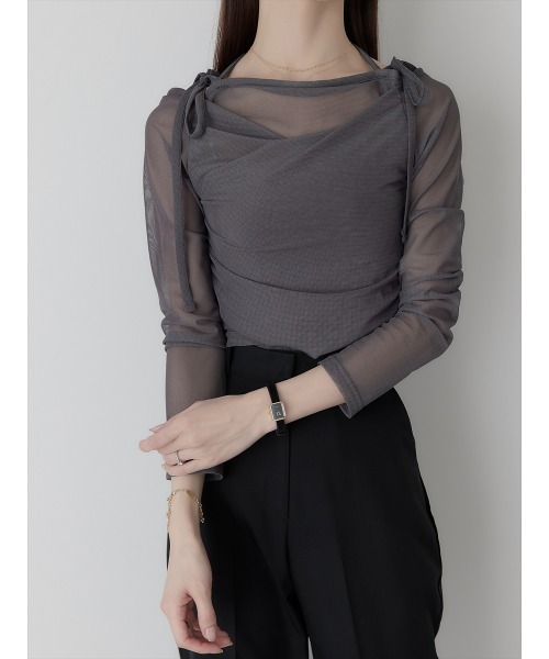 amel(エイメル)の「【RE ARRIVAL】チュールレイヤードリボントップス/チャコール(Tシャツ/カットソー・レディース・グレー・FREE)」の10枚目の写真