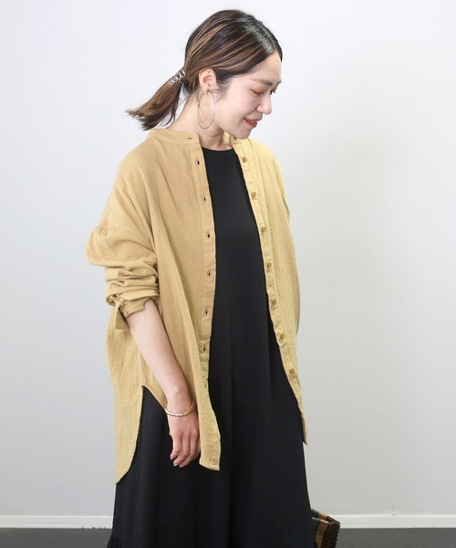 Aletta vita(アレッタビータ)の「ダブルガーゼバンドカラー長袖シャツ(シャツ/ブラウス・レディース・ベージュ/ブラック・FREE)」の8枚目の写真