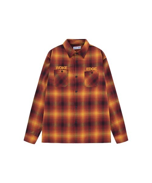 WOKE EDGE（ウォークエッジ）の「ロングスリーブ｜Ombre Shadow Check Shirt｜WOKE EDGE（シャツ/ブラウス・メンズ・ブルー/レッド・M/L/XL）」の4枚目の写真