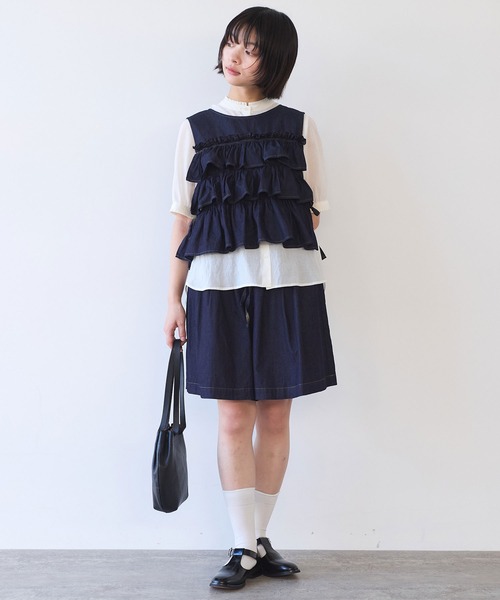 bulle de savon(ビュルデサボン)の「5.5oz denim furifuri ベスト(シャツ/ブラウス・レディース・ブルー/インディゴブルー・FREE)」の14枚目の写真