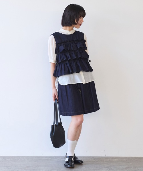 bulle de savon(ビュルデサボン)の「5.5oz denim furifuri ベスト(シャツ/ブラウス・レディース・ブルー/インディゴブルー・FREE)」の20枚目の写真