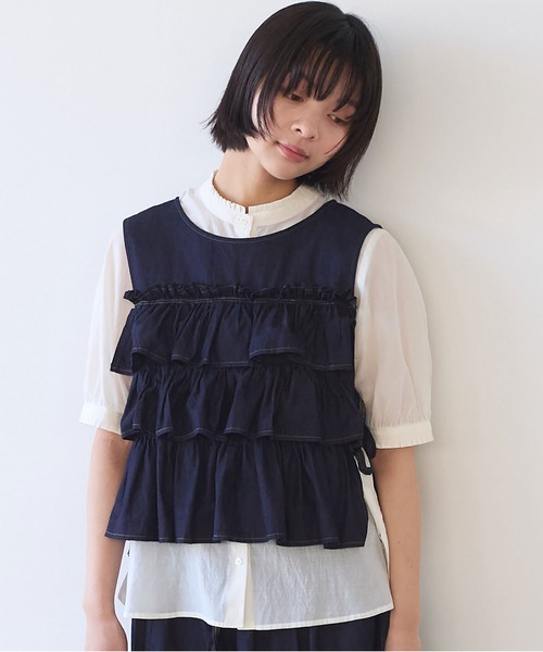 bulle de savon(ビュルデサボン)の「5.5oz denim furifuri ベスト(シャツ/ブラウス・レディース・ブルー/インディゴブルー・FREE)」の17枚目の写真