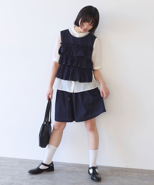 bulle de savon(ビュルデサボン)の「5.5oz denim furifuri ベスト(シャツ/ブラウス・レディース・ブルー/インディゴブルー・FREE)」の21枚目の写真