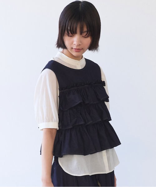 bulle de savon(ビュルデサボン)の「5.5oz denim furifuri ベスト(シャツ/ブラウス・レディース・ブルー/インディゴブルー・FREE)」の18枚目の写真
