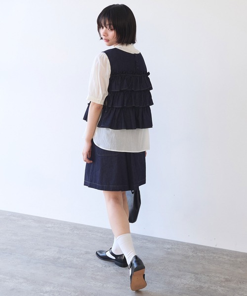 bulle de savon(ビュルデサボン)の「5.5oz denim furifuri ベスト(シャツ/ブラウス・レディース・ブルー/インディゴブルー・FREE)」の16枚目の写真