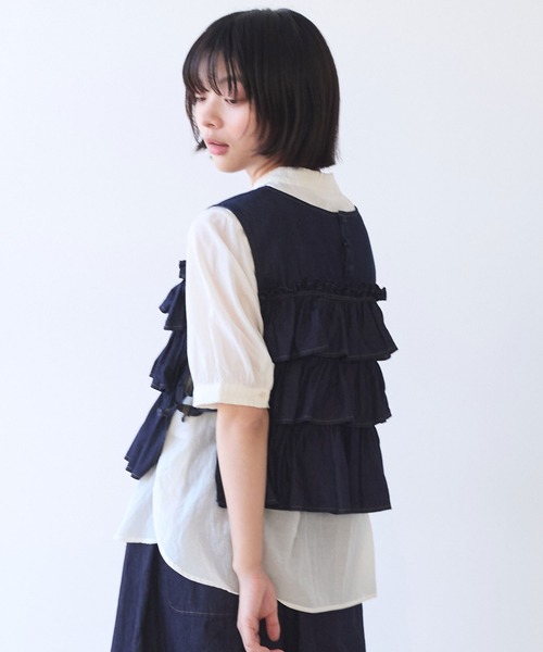 bulle de savon(ビュルデサボン)の「5.5oz denim furifuri ベスト(シャツ/ブラウス・レディース・ブルー/インディゴブルー・FREE)」の19枚目の写真
