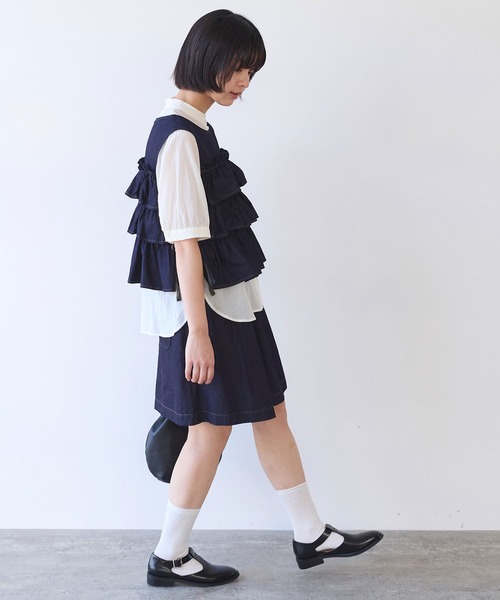 bulle de savon(ビュルデサボン)の「5.5oz denim furifuri ベスト(シャツ/ブラウス・レディース・ブルー/インディゴブルー・FREE)」の22枚目の写真