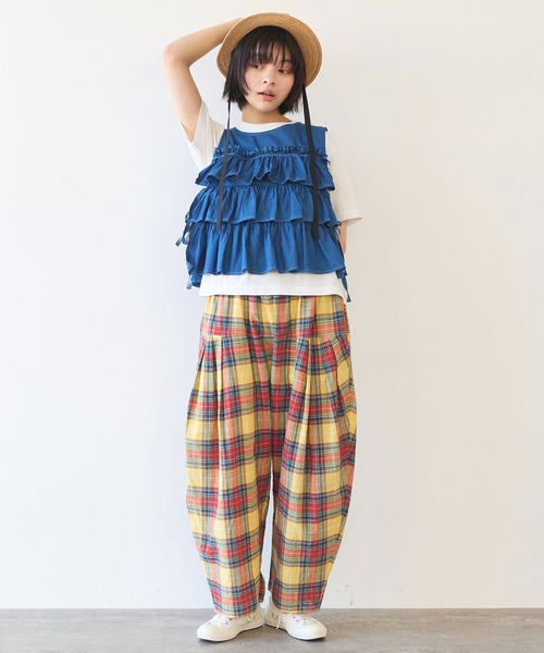 bulle de savon(ビュルデサボン)の「5.5oz denim furifuri ベスト(シャツ/ブラウス・レディース・ブルー/インディゴブルー・FREE)」の5枚目の写真