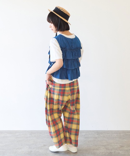 bulle de savon(ビュルデサボン)の「5.5oz denim furifuri ベスト(シャツ/ブラウス・レディース・ブルー/インディゴブルー・FREE)」の6枚目の写真