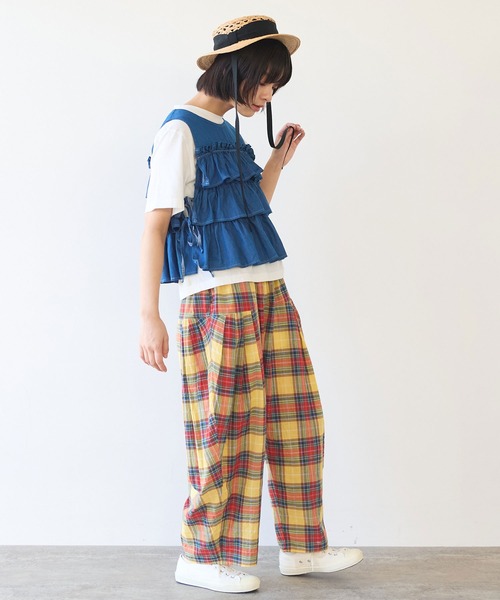 bulle de savon(ビュルデサボン)の「5.5oz denim furifuri ベスト(シャツ/ブラウス・レディース・ブルー/インディゴブルー・FREE)」の7枚目の写真