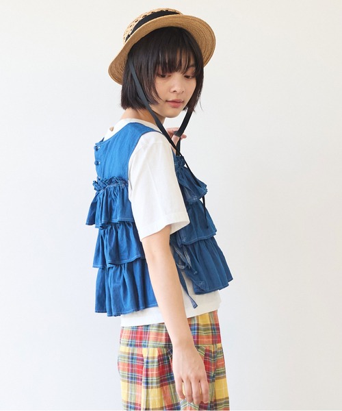bulle de savon(ビュルデサボン)の「5.5oz denim furifuri ベスト(シャツ/ブラウス・レディース・ブルー/インディゴブルー・FREE)」の8枚目の写真