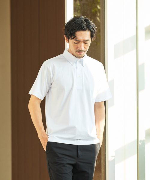 ABAHOUSE GRAY(アバハウスグレイ)の「シルケット天竺 ボタンダウン ポロシャツ(ポロシャツ・メンズ・ネイビー/グリーン/ブラック/グレイッシュベージュ/ホワイト・50/48/46/44)」の1枚目の写真