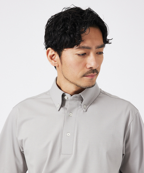 ABAHOUSE GRAY(アバハウスグレイ)の「シルケット天竺 ボタンダウン ポロシャツ(ポロシャツ・メンズ・ネイビー/グリーン/ブラック/グレイッシュベージュ/ホワイト・50/48/46/44)」の3枚目の写真