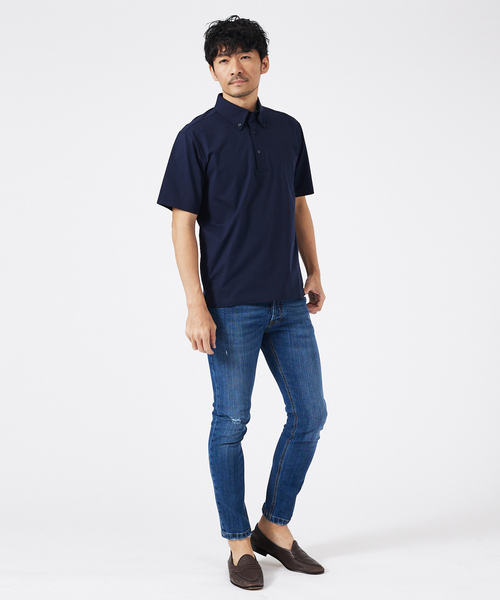 ABAHOUSE GRAY(アバハウスグレイ)の「シルケット天竺 ボタンダウン ポロシャツ(ポロシャツ・メンズ・ネイビー/グリーン/ブラック/グレイッシュベージュ/ホワイト・50/48/46/44)」の16枚目の写真