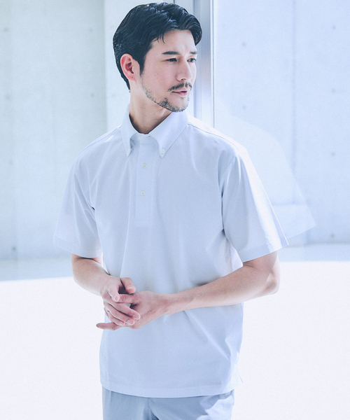 ABAHOUSE GRAY(アバハウスグレイ)の「シルケット天竺 ボタンダウン ポロシャツ(ポロシャツ・メンズ・ネイビー/グリーン/ブラック/グレイッシュベージュ/ホワイト・50/48/46/44)」の8枚目の写真