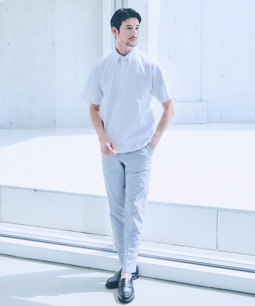 ABAHOUSE GRAY(アバハウスグレイ)の「シルケット天竺 ボタンダウン ポロシャツ(ポロシャツ・メンズ・ネイビー/グリーン/ブラック/グレイッシュベージュ/ホワイト・50/48/46/44)」の7枚目の写真