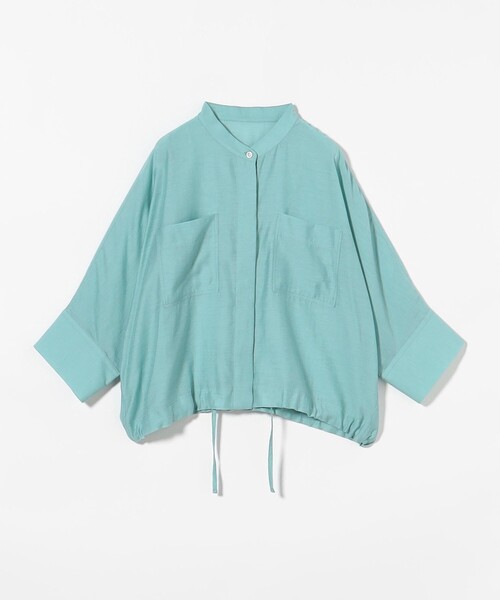 green label relaxing(グリーンレーベルリラクシング)の「シアー バンドカラー7分袖 シャツ(シャツ/ブラウス・レディース・その他1/オフホワイト/ブラック/ライトブルー/ライム・FREE)」の4枚目の写真
