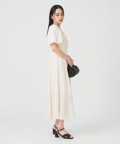 【美品】Ray beams レイビームス　パフスリーブワンピース　M Ray BEAMS（レイ ビームス）ジャカード スクエアネック