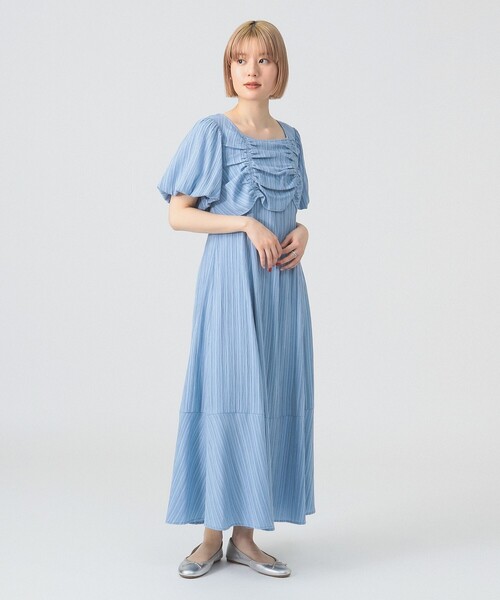 セール】ジャカード スクエアネック パフスリーブ ワンピース