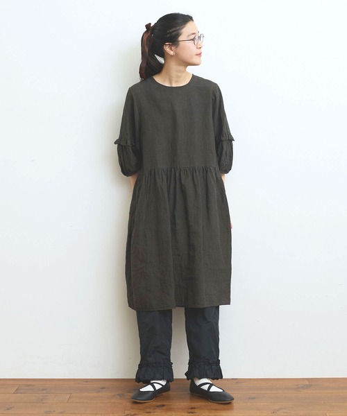fig London(フィグロンドン)の「LINEN gingham mini dress(ワンピース・レディース・グリーン/ダークブラウン/ベージュ・FREE)」の5枚目の写真