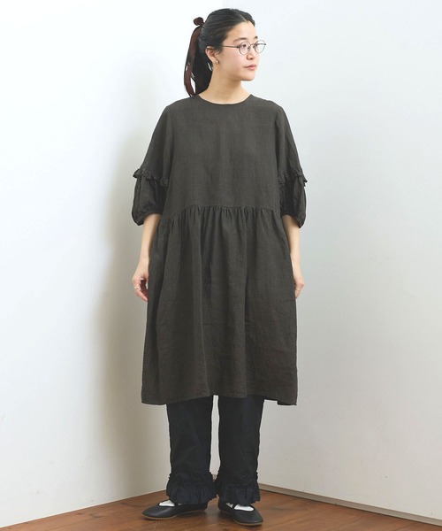 fig London(フィグロンドン)の「LINEN gingham mini dress(ワンピース・レディース・グリーン/ダークブラウン/ベージュ・FREE)」の8枚目の写真