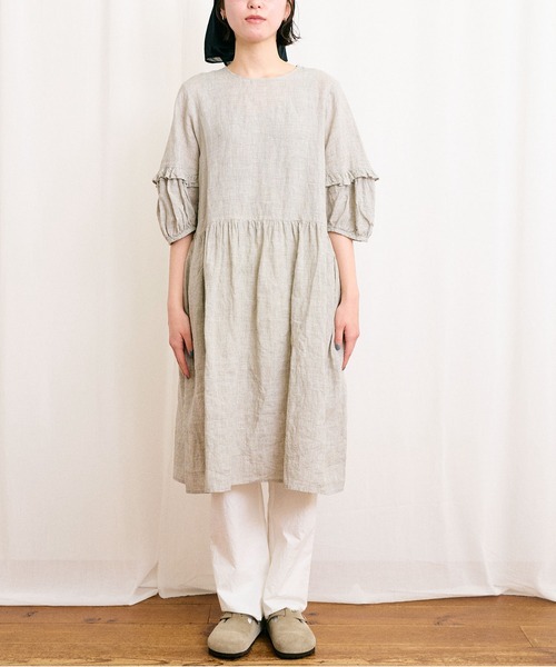fig London(フィグロンドン)の「LINEN gingham mini dress(ワンピース・レディース・グリーン/ダークブラウン/ベージュ・FREE)」の10枚目の写真