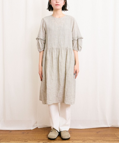 fig London(フィグロンドン)の「LINEN gingham mini dress(ワンピース・レディース・グリーン/ダークブラウン/ベージュ・FREE)」の12枚目の写真