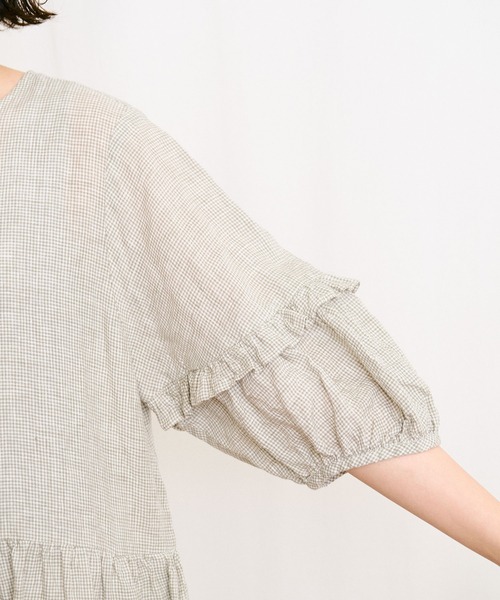 LINEN gingham mini dress