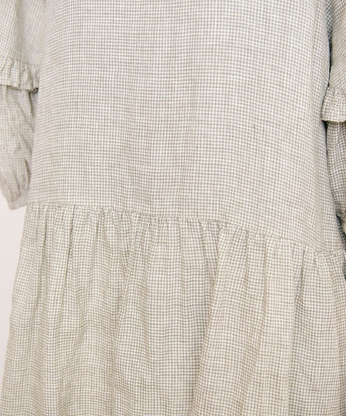 fig London(フィグロンドン)の「LINEN gingham mini dress(ワンピース・レディース・グリーン/ダークブラウン/ベージュ・FREE)」の17枚目の写真