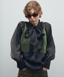 uyu. | シルクタッチパフスリーブボウタイブラウス【uyu,/ウユ】(シャツ/ブラウス)